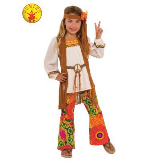 Hey Man...Groovy! Show your support of all things free love, flower power and peace symbols as you step back in time to the 1960s and 1970s when Hippies ruled the world, or at least ruled Woodstock. It was a time of music, love, anti-war and psychedelic colours. Throw in some flares, a headband, coloured glasses and you are a Happy Hippie! Childrens Costume