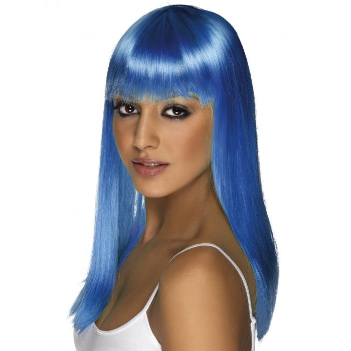 Neon Blue Straight Wig Rolleston Costume Event Hire