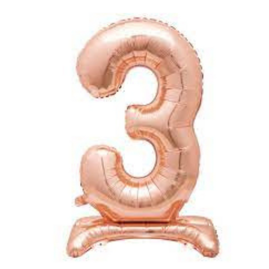 214023-30" Standing Number 3 Balloon - Rose Gold